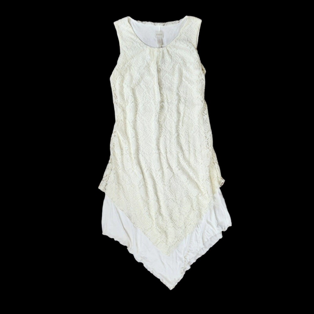 Chico's Womens Dress Size 1 Medium 8 Ecru Ivory Sleeveless Lace Overlay Midi NWT